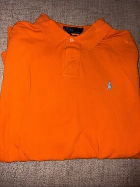 Polo by Ralph Lauren Orange Short-Sleeve Cotton Polo with Light Blue Logo